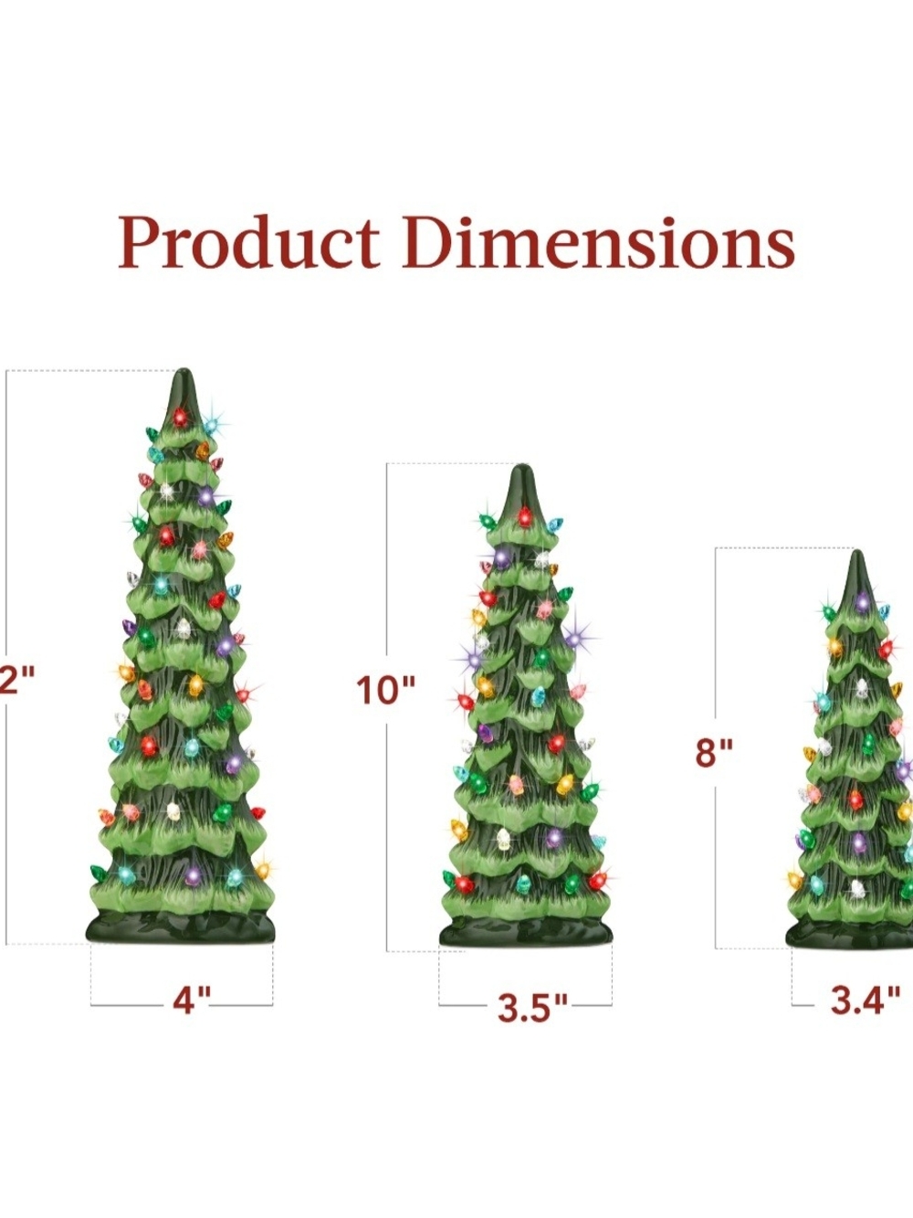 Set of 3 Green Pre-Lit LED Ceramic Artificial X-mas Trees with 18-Multicolors - Picture 5 of 5
